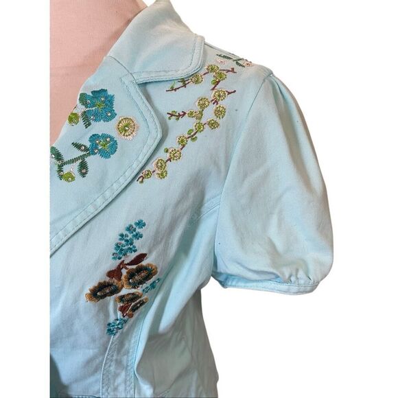 Live A Little Aqua Blue Embroidered Rhinestone Lightweight Jacket Size Medium - Picture 8 of 15